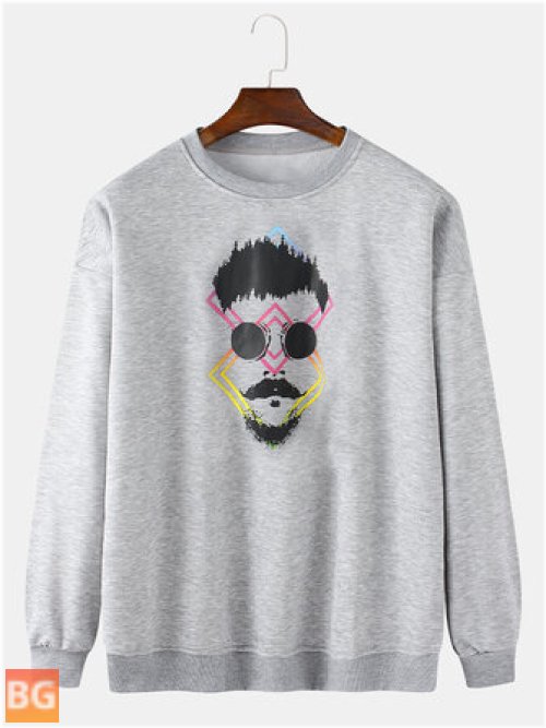 Mens' Design Figure Face Print Pullover Sweatshirt