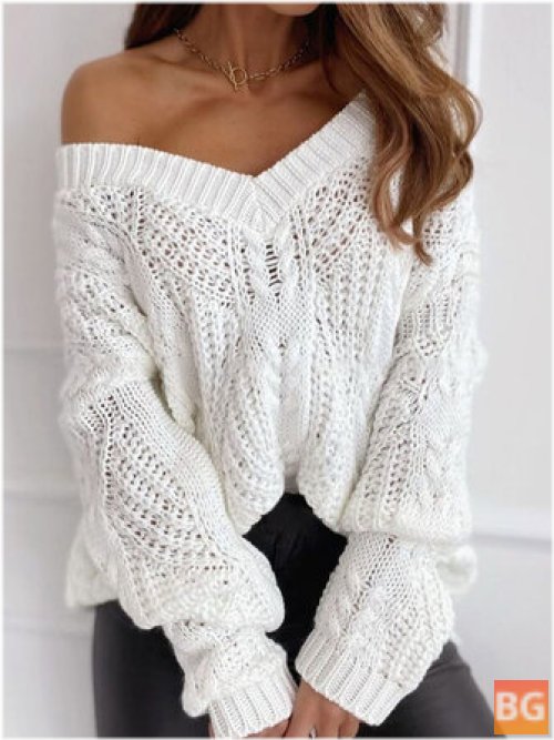 Knitted V-Neck Solid Color Sweaters for Women
