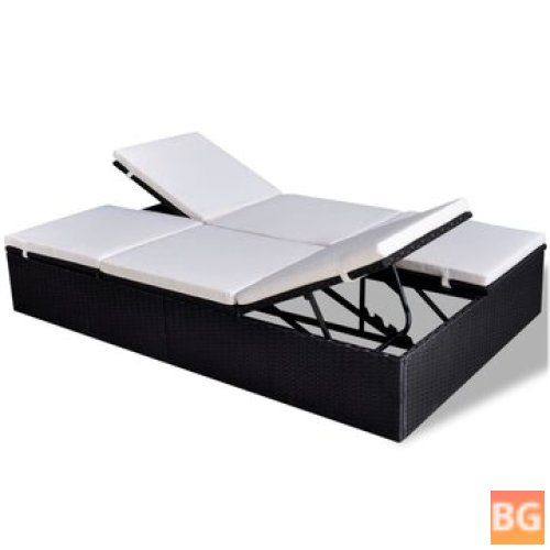 Black Sun Lounger with Cushion - Double