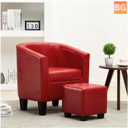 Bucket Seat with Footstool - Artificial Leather Red