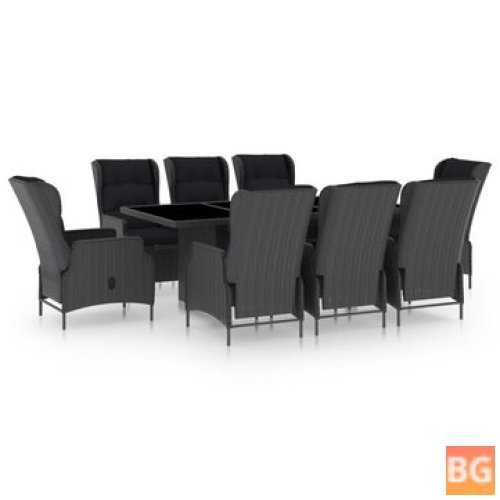 Dining Set with Cushions - Poly Rattan Gray