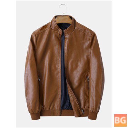 Zipper-Up Casual Jacket with a Mens PU Label