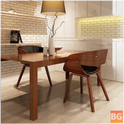 Dining room chairs with brown leather imitation