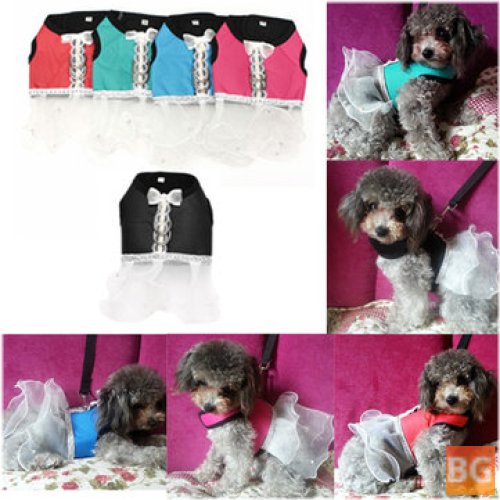 Pet traction chest and dog back dress/skirt Oxford cloth + chiffon bust 24CM back length 18CM without leash length 130CM