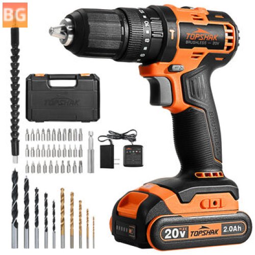 TS-ED5 20V 13mm Brushless Impact Electric Drill - 45N.m Torque 0-1650RPM Variable Speed W/1pc Battery - EU/US Plug and 43pcs Accessories