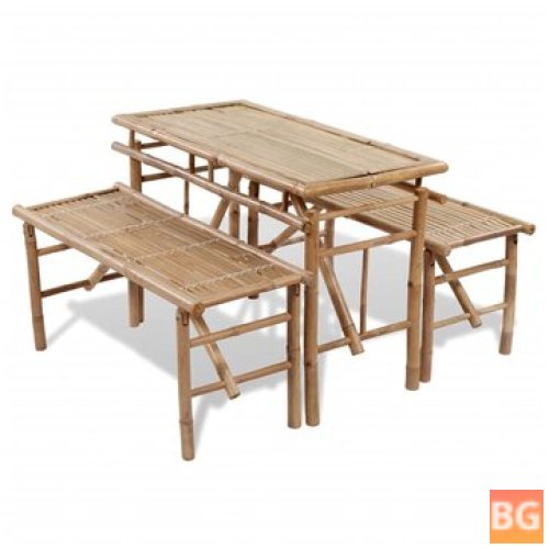 Outdoor Table with Two Benches - 100 cm Bamboo