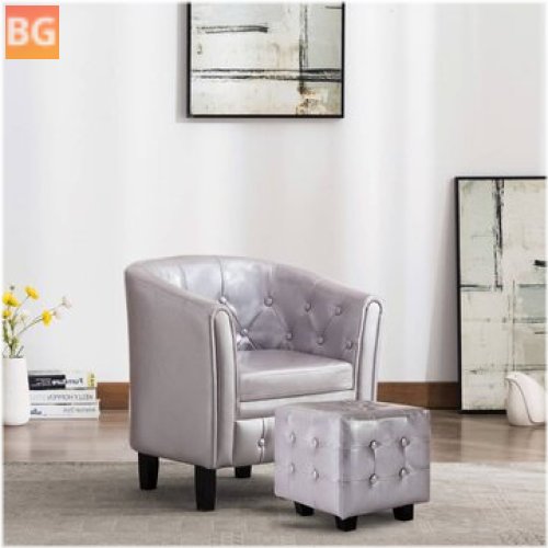 Silver Leather Bucket Seat with Footstool