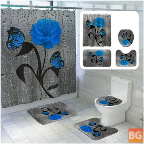 Waterproof Shower Curtain Set with Rings and Lid - 180x180CM