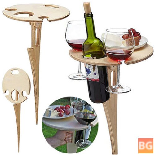Portable Wine & Fruit Table with Glass & Wine Rack