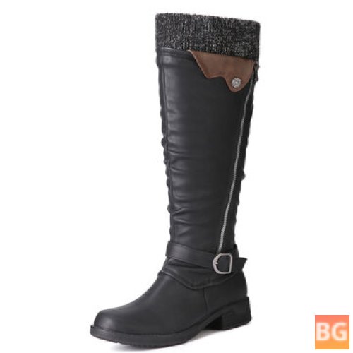 Woolen Boot with Cuff and Zipper Size-zip Knee High Boots