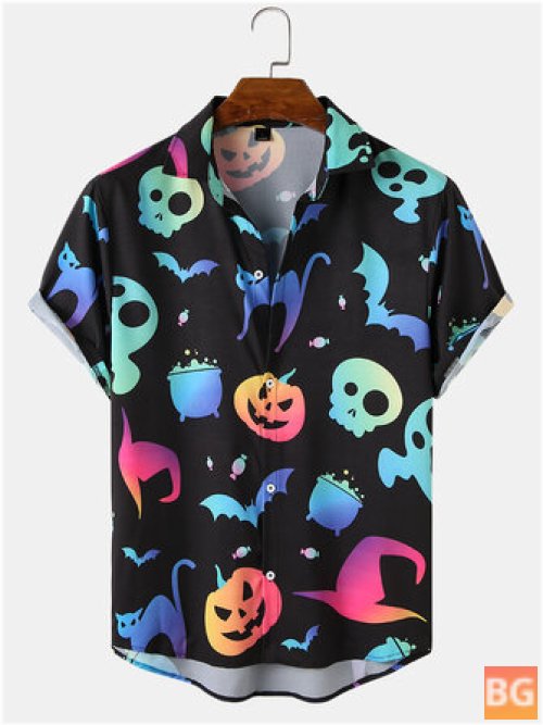 Short Sleeve T-Shirts with a Funny Pumpkin Skull Print