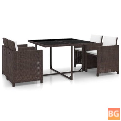 Poly Rattan Outdoor Dining Set with Cushions (5-Piece)
