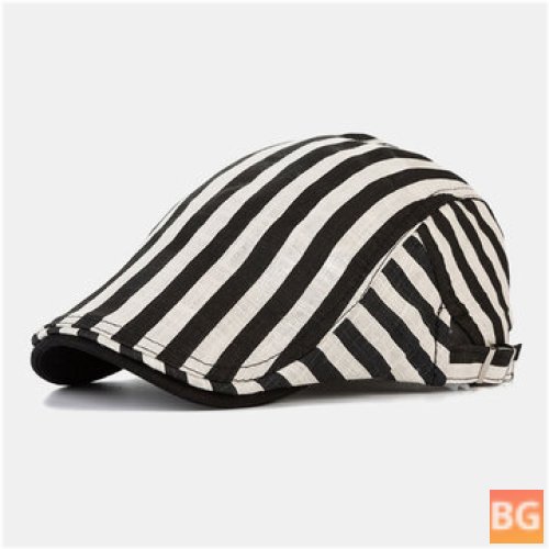 Retro Forward Hat - Cotton-Linen Striped Pattern