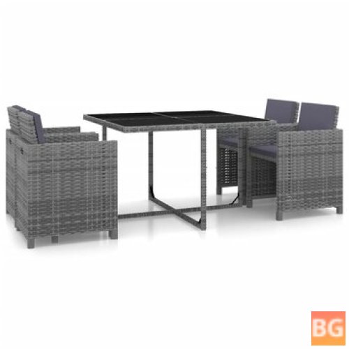 Dining Set with Cushions and Rattan Gray