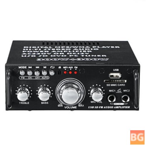 AV-263BT 2x300W Bluetooth Audio Power Amplifier - Car Home 2CH AUX USB FM SD HIFI Digital Radio