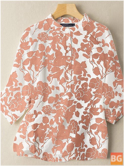 Button-Down Blouse with a Plant Print Pattern