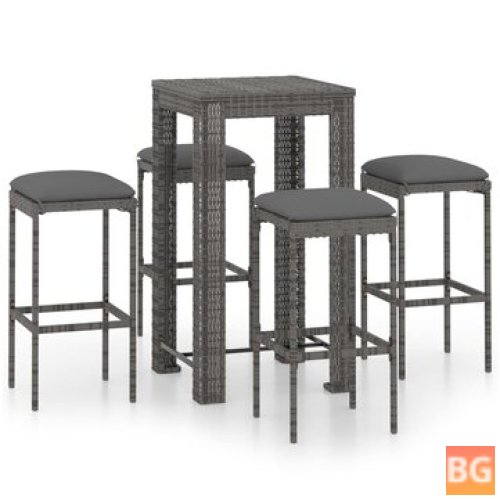 Garden Bar Set with Cushions and Rattan Gray