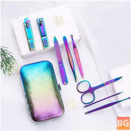 8-Piece Rainbow Stainless Steel Nail Clippers Set - Professional Scissors Suit with Box Trimmer Grooming Manicure Cutter Kits