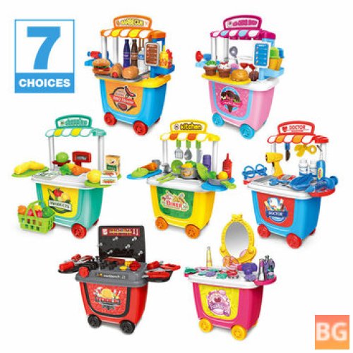 Small Trolley Tool Car - Fast Food Car - Ice Cream Car - Makeup Car - Medical Car - BBQ Car - Family Toy Set - DIY Gifts