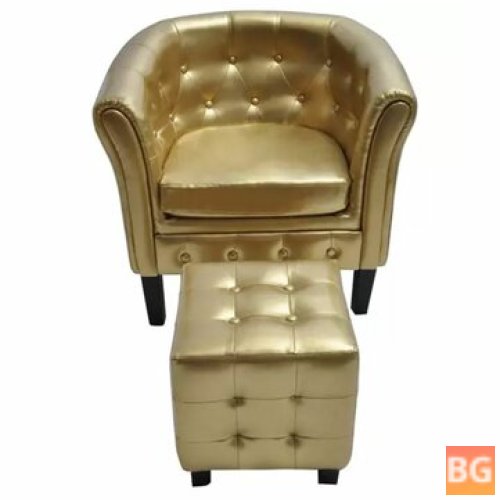 Tub Chair with Footrest Black Faux Leather