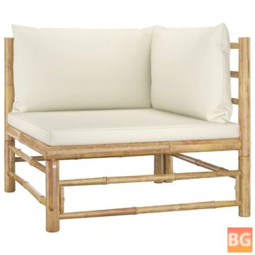 Garden Corner Sofa with Cream Cushions and Bamboo