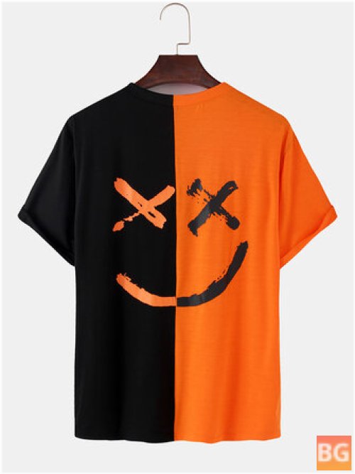 Happy Face T-Shirts with Contrast Patchwork