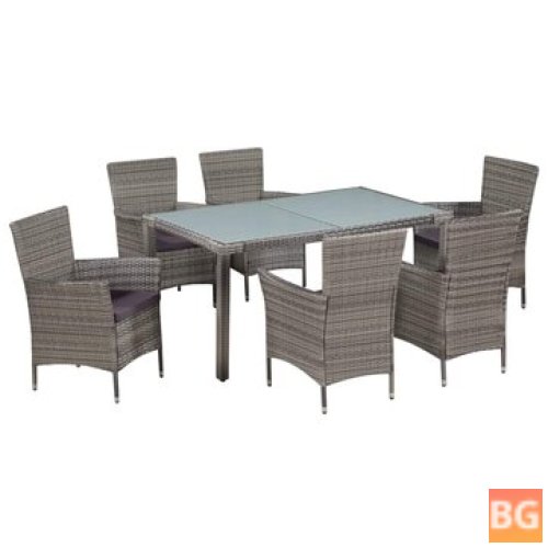 Outdoor Dining Set with Cushions - Poly Rattan Gray