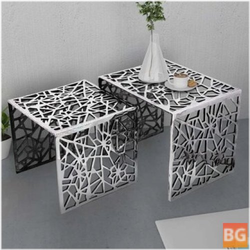 2-Piece Square Side Table with Silver Aluminum