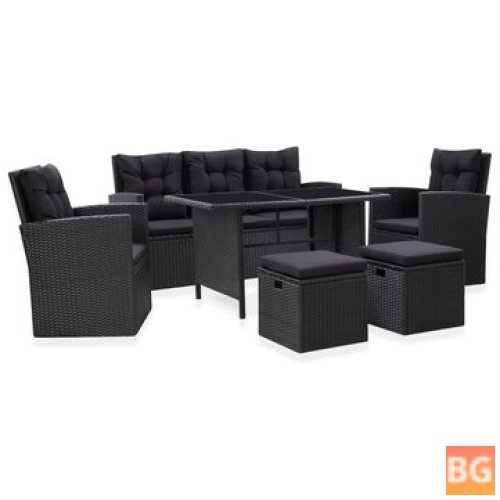 Garden Lounge Set with Cushions - Poly Rattan Black