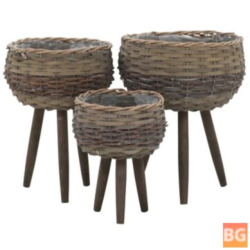 3 PCS Wicker Planters with PE Lining, Stable Base Design for Home or Garden