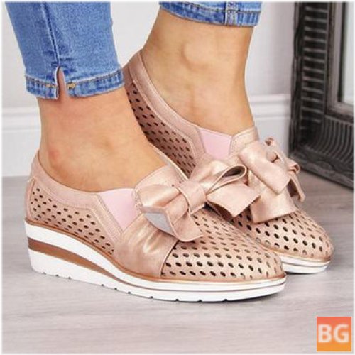 Women's Breathable Hollow Butterfly Knot Wedges Shoes