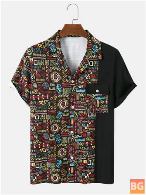 Short Sleeve Men's Shirts with Ethnic Print