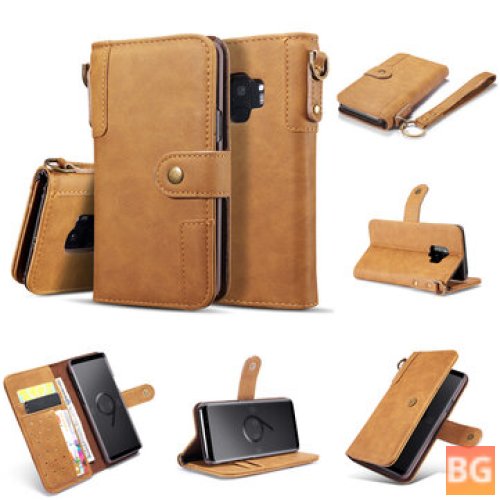 Cowhide Wallet with Magnetic Flip Stand for Samsung Galaxy S9/S9 Plus