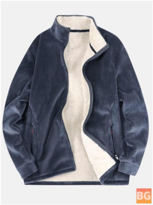 Sherpa Lined warm velvet long-sleeve coat with pocket