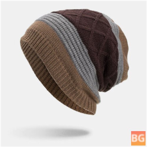 Beanie Hat with Diamond Stripes and Velvet Pattern