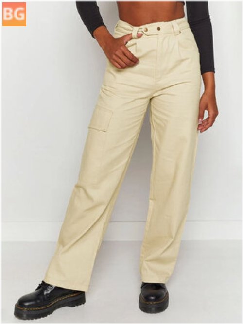 Women's Solid Color Mid Waist Casual pants with pockets