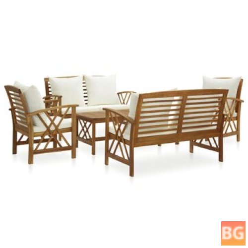 Garden Lounge Set with Cushions - Solid Acacia Wood