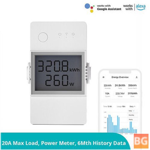 Smart Wifi Power Meter - 16/20A - Switch - Intelligent Energy Controller - 6-Month History Data Protection - Assisted with Alexa Google Home