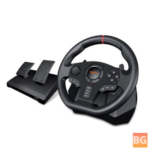 V900 Gaming Steering Wheel with Dual Motor Vibration and Foldable Pedals for PS3, NS Switch, and PC