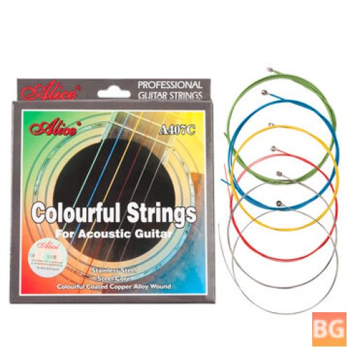 Alices Acoustic Guitar Strings - A407C Stainless Steel Core 6 Strings - Colorful Coated Copper Alloy Wound 0.011-0.052 Inch