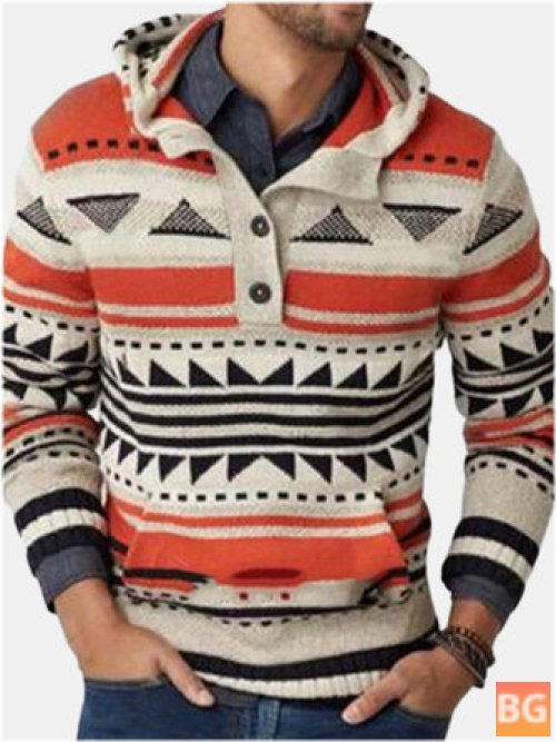 Vintage Half Button Hoodie Sweaters for Men