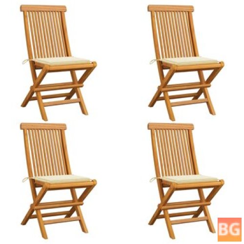 Teak Garden Chairs with Cream Cushions (Set of 4)