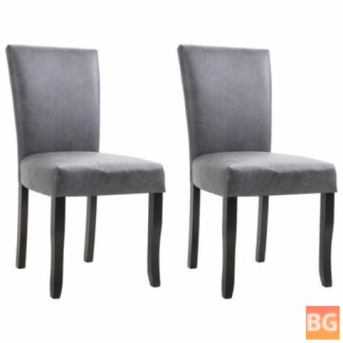 2-Piece Dining Chairs in Gray Faux Suede Leather