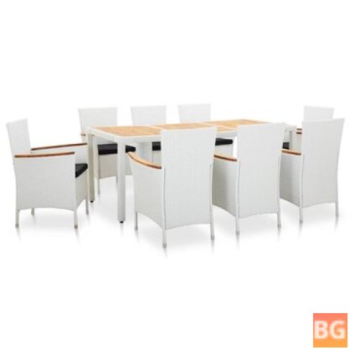 Dining Set with Rattan Canvas and White Table