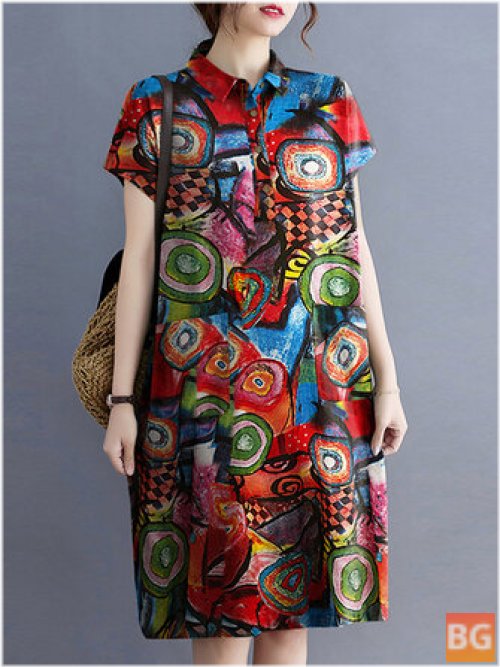 Abstract Printed Button Lapel Dress