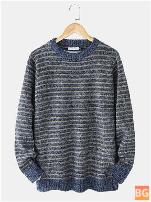 Round Neck Sweater with Men's Stripes