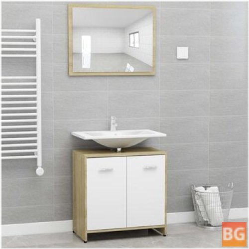 Set of 2 Bathroom Furniture - White and Sonoma Oak