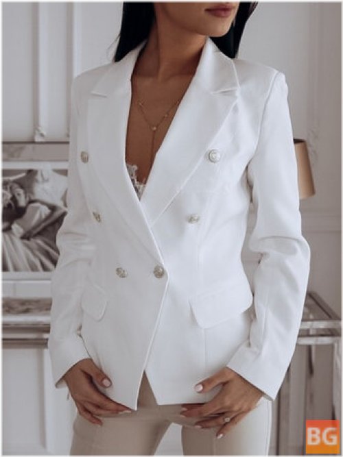 Women's Solid Color Lapel Blazer with Double Breasted Elegant Detail