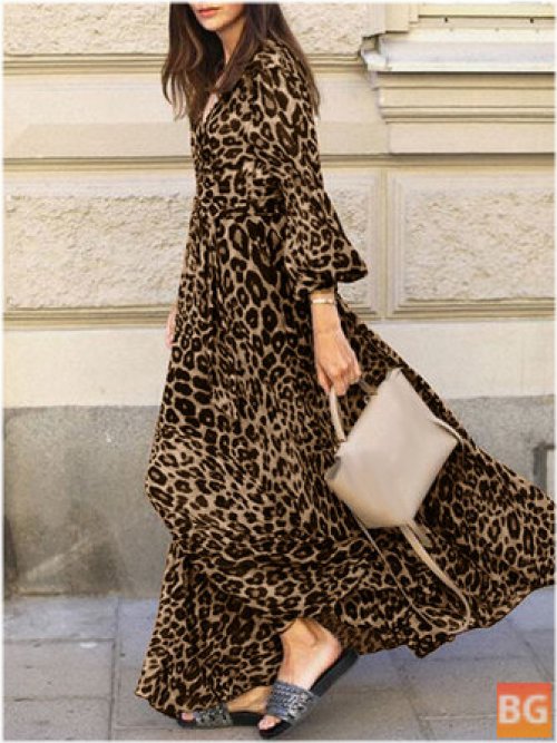 Dress with Leopard Print V-Neck