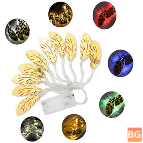 Feather Shaped Iron Gold Indoor Fairy String Light - 10LEDs